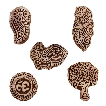 Set of 5 Piece New Mix Wooden Printing Blocks